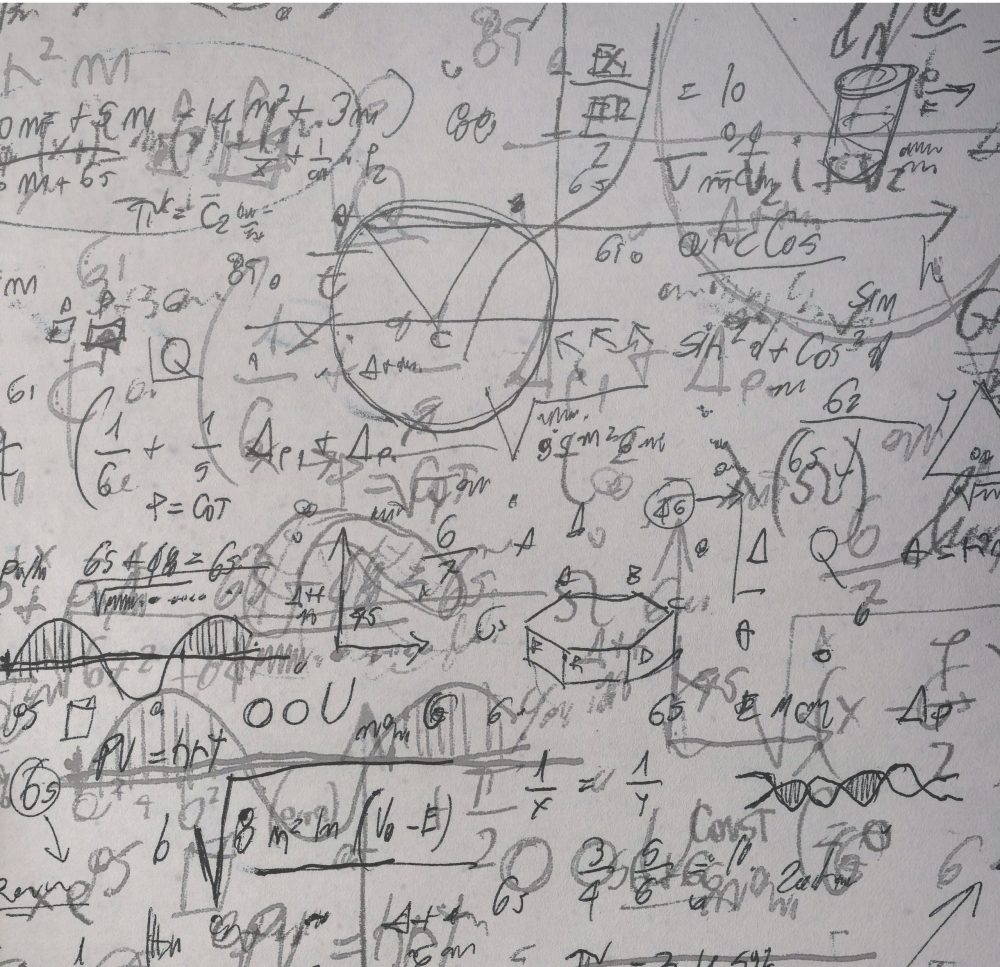 formulas written on board